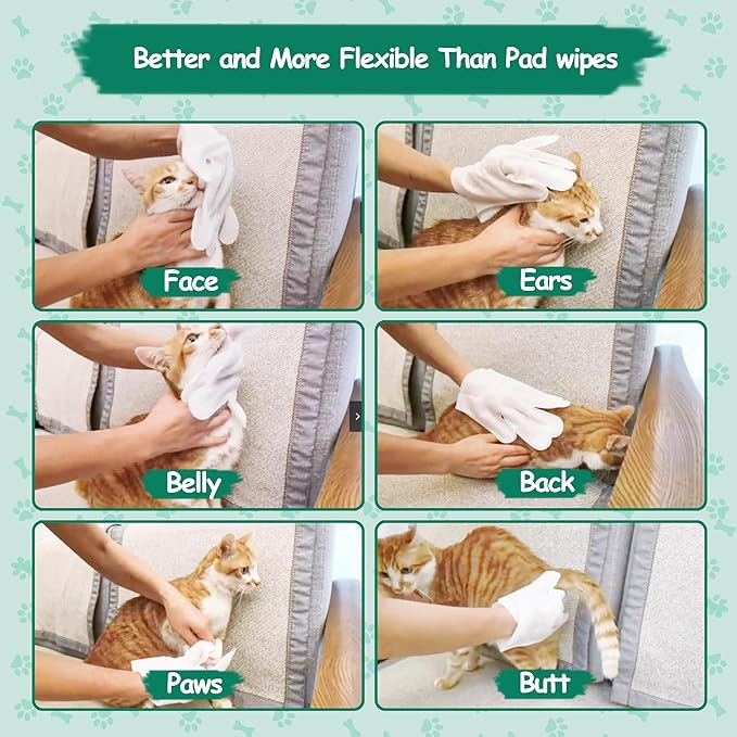 Pet Cleaning and Deodorizing Bathing Grooming Glove Wipes for Dogs and Cats, Extra Thick Nourish Fur No-Rinse Grooming Wipes for Daily Care and Travel, Hypoallergenic, 30 pcs