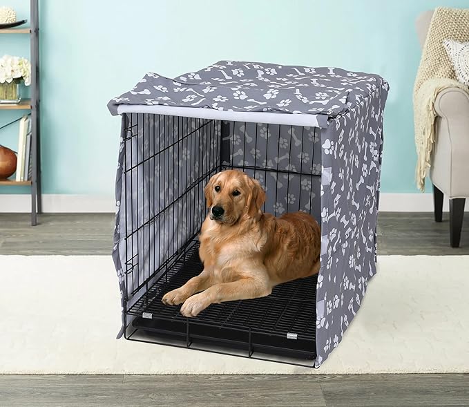 Dog Crate Cover for Wire Crates, Fits Most 42" inch Dog Crates. Easy to Put On, Take Off, and Adjust - Cover only - Sky Gray -42 Inch