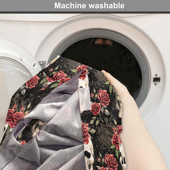 Lunarable Halloween Dog Crate Cover, Mexican Sugar Skull Rose Bouquets Spooky Traditional Humour Culture, Easy to Use Pet Kennel Cover for Small Dogs Puppies Kittens, 18 Inch, Black Grey