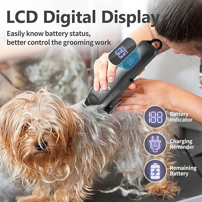 Dog Clippers for Grooming, Cordless,Low Noise, Electric Quiet,Rechargeable, Pet Hair Clippers for Thick Coats, Dog Trimmer Grooming Kit, Shaver for Small and Large Dogs Cats,Black