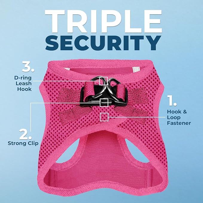 Voyager Step-in Air Dog Harness - All Weather Mesh, Reflective, No Pull Harness for Small, Medium Dogs, Cats - Secure with Hook & Loop Fastener, Buckle, Double D-Rings - Fuchsia, S