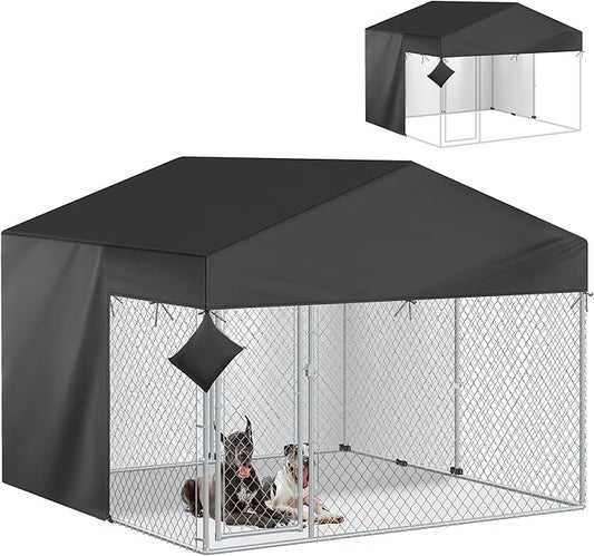 Outdoor Dog Kennel Cover Half Coverage for 10x10FT 600D Heavy Duty Waterproof Kennel Covers for Dog Cages(Cover Only) Black