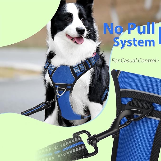 Dog Harness,No Pull Pet Harness Adjustable Reflective Pet Harness Easy Control Handle for Small to Large Dogs Soft Padded Puppy Vest (Blue, Extra Large)