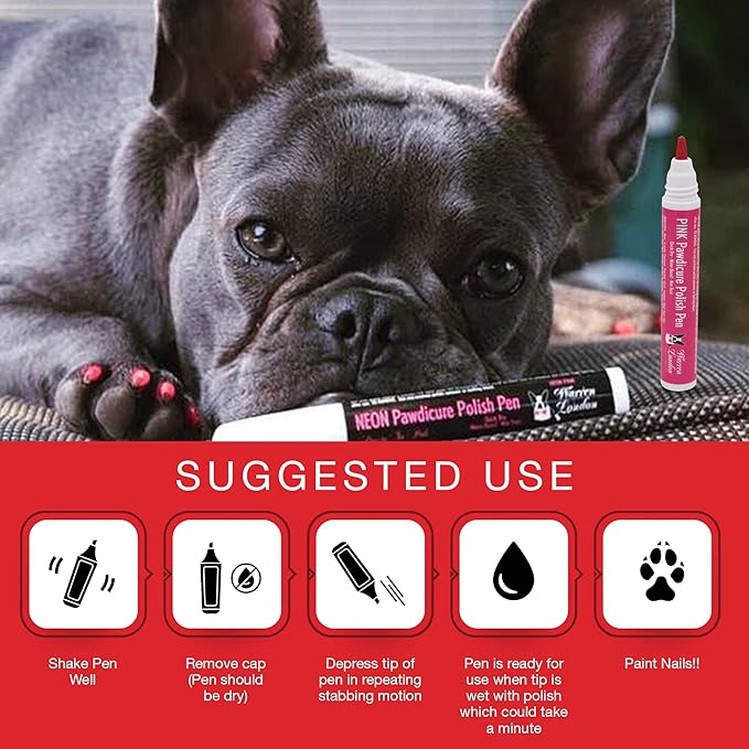 Warren London Distract-A-Hat™ & Pawdicure Polish Pen Bundle | Grooming Distraction Hat + 3 Nail Polish Pens for Dogs | Fast-Drying, Water-Based Dog Nail Polish | Red, Purple, Pink