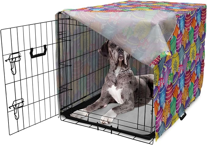 Ambesonne Christmas Dog Crate Cover, Colorful Christmas Balls Different Retro Patterns Holiday Celebration Theme Print, Easy to Use Pet Kennel Cover for Medium Large Dogs, 48 Inch, Purple Multicolor