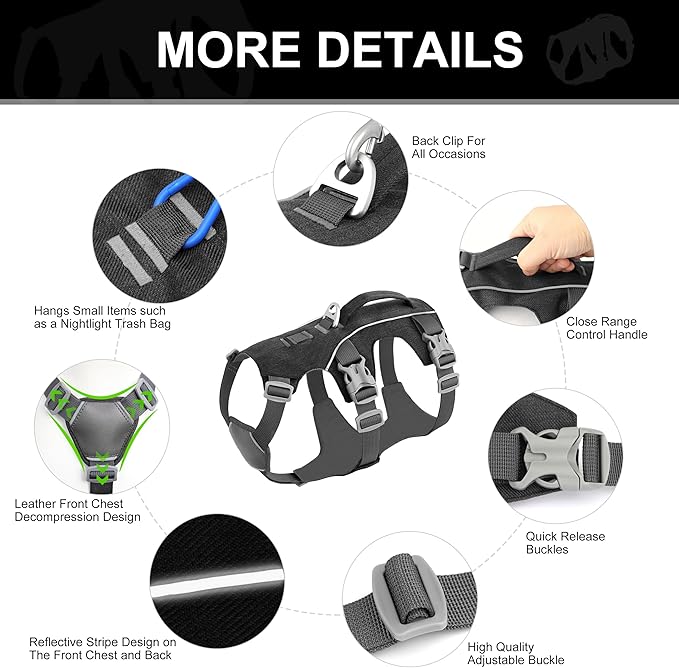 Dog Harness Medium Sized Dog Escape Proof Dog Harness with Handle, Reflective Dog Vest, Breathable Soft Full Body Pet Harness for Walking, Training (Black, M)