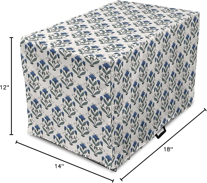 Ambesonne Floral Dog Crate Cover, Rhythmic Leaves Flowers Blossoms Nostalgic Style, Easy to Use Pet Kennel Cover for Small Dogs Puppies Kittens, 18 Inch, Champagne Multicolor