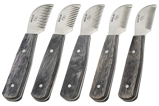 Bee Dog Grooming Coat Stripping Knife Stripper Trimmer Tool Wooded Handle Stripping Knives Set of 5 in Stainless Steel Non-Slip Tools for Grooming Dogs (BLACK)