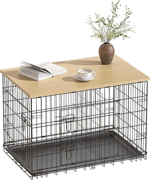 Piskyet Dog Crate Topper Wood Countertop for 48 42 36 30 24 inch Dog Cage, Dog Crate Cover,Dog Kennel Topper(Crate Not Include) (Original Wooden Color, for 48 Inch Crate)