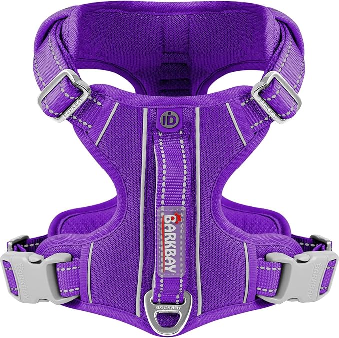 BARKBAY Dog Harness No Pull with ID Tag Pocket - Heavy Duty, Reflective, Easy Control for Large Dogs (Purple,S)