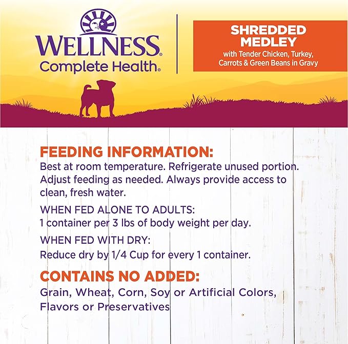 Wellness Petite Entrées Shredded Medley With Tender Chicken, Turkey, Carrots & Green Beans, 3-Ounce Cup (Pack of 12)