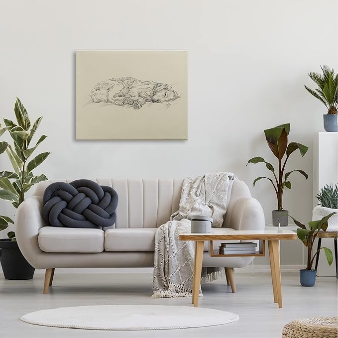 Stupell Industries Serene Dog Sleep Soft Cushion Monochrome Sketch Portrait, Design by Ethan Harper