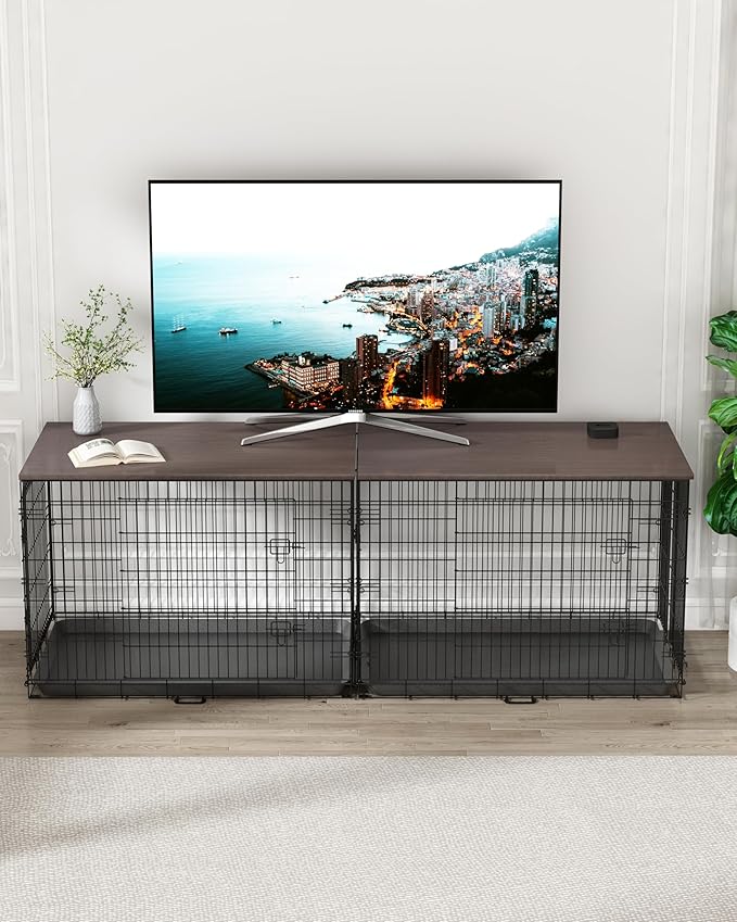 Piskyet Dog Crate Topper Wood Countertop for 48 42 36 30 24 inch Dog Cage, Dog Crate Cover,Dog Kennel Topper, 30" Walnut(Crate Not Include)