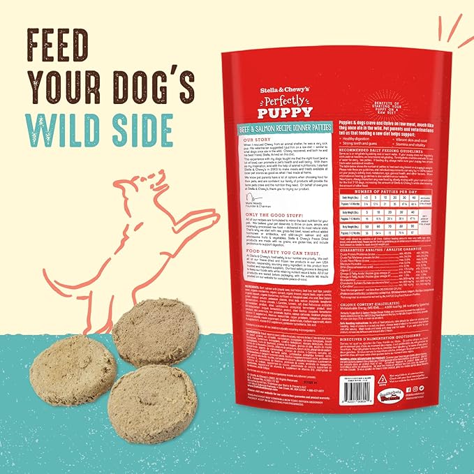 Stella & Chewy's Freeze Dried Raw Dinner Patties – Crafted for Puppies – Grain Free, Protein Rich Perfectly Puppy Beef & Salmon Recipe – 5.5 oz Bag, Pack of 1
