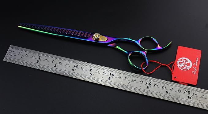 Purple Dragon 7.0"/8.0" 3 in 1 Top-Level Professional Pet Grooming Thinning or Chunker Scissors - Downward Curved Shears and Dog Hair Cutting Scissor - Pet Groomer