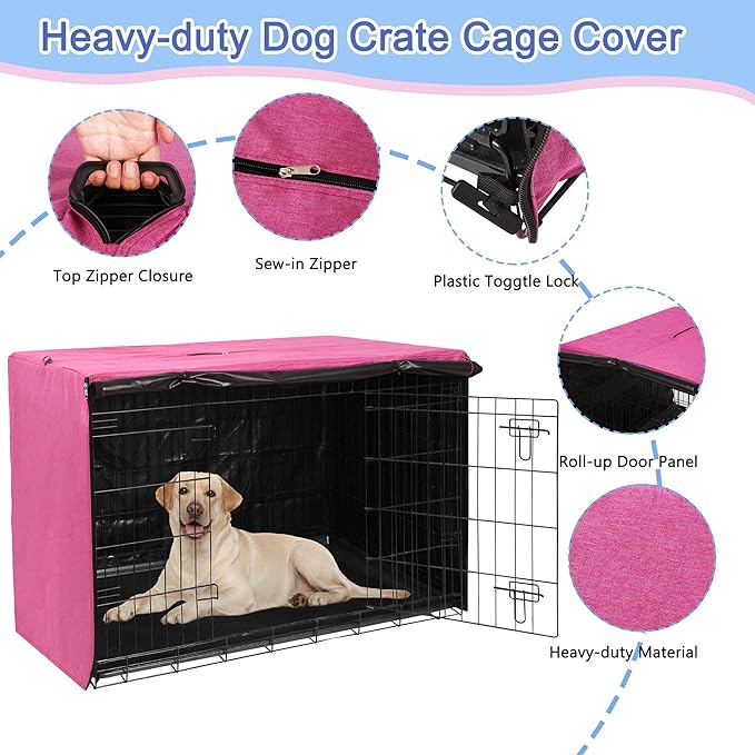 Deblue Heavy-Duty Dog Crate Cover, Privacy Pet Kennel Cover Universal Fits for 30 Inches Wire Cage, Polyester Crate Cover Fit for 1 2 3 Doors Crate (Pink)