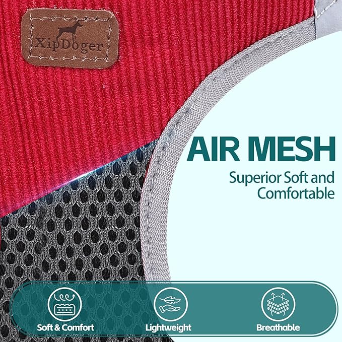 Dog Harness with Multifunction Dog Leash,No Pull Reflective Step-in Harness for Soft Adjustable No Choke Escape Proof,Easy Walk Dog Harness for Medium Dogs (Red &Grey, L)