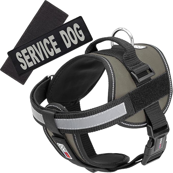 Dogline Unimax Dog Harness Vest with Service Dog Patches Reflective No-Pull, Adjustable Straps, Breathable Neoprene for Medical, Service, Identification and Training Dogs Girth 18 to 25" Gray