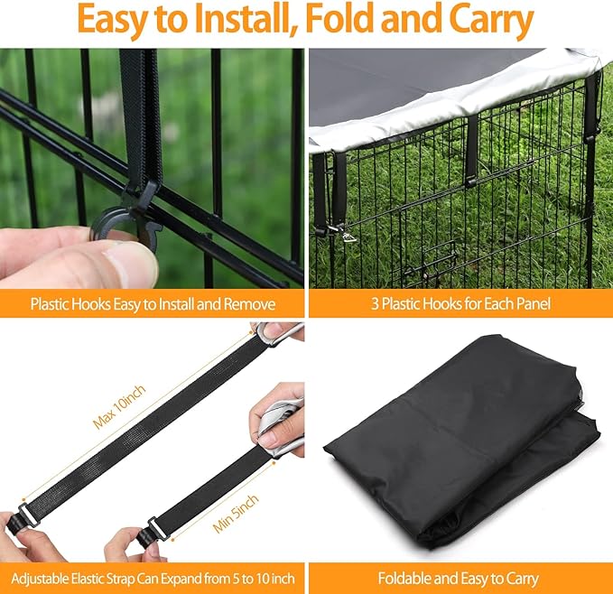 PJYuCien Dog Playpen Bottom Pad + Top Cover,Fits 24 Inch 8 Panels Regular Octagon Metal Exercise Pet Pen,Black (Note:Playpen Not Included !!!!)
