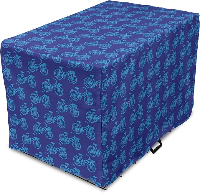 Lunarable Contemporary Blue Dog Crate Cover, Repetitive Pattern with Silhouette Style Bicycles, Easy to Use Pet Kennel Cover for Cats & Medium Dogs, 30 Inch, Dark Violet Sky Blue