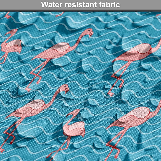 Lunarable Flamingo Dog Crate Cover, Tropical Romance Birds on Wavy Horizontal Stripes Hawaiian Love Doodle, Easy to Use Pet Kennel Cover for Medium Large Dogs, 36 Inch, Azure Blue and Coral