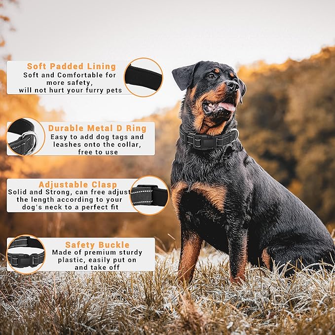 2 Pack Reflective Dog Collar with Safety Locking Buckle, Adjustable Soft Breathable Comfortable Nylon Pet Collar for Small, Medium and Large Dogs, Black, S