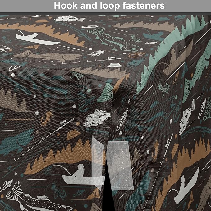Ambesonne Fishing Theme Dog Crate Cover, Pattern of Nautical Elements with Fish Fisherman Lures Trees Rods, Easy to Use Pet Kennel Cover for Medium Large Dogs, 48 Inch, Dark Taupe Multicolor