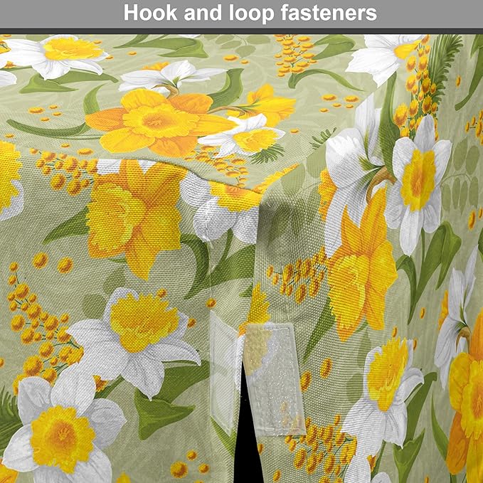 Lunarable Daffodil Dog Crate Cover, Vintage Inspirations Floral Arrangement Pattern Romantic Bouquet Nature, Easy to Use Pet Kennel Cover for Cats & Medium Dogs, 30 Inch, Green Marigold White