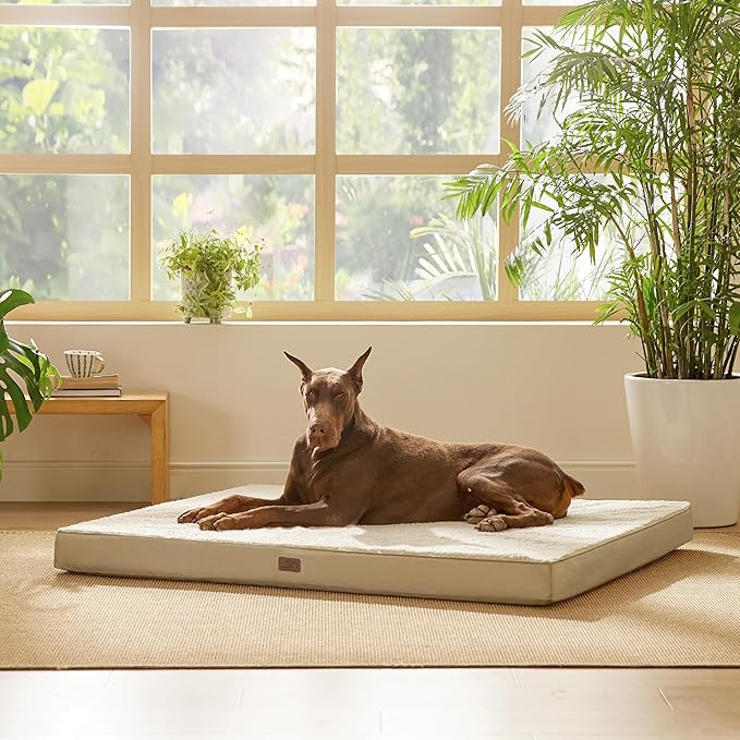 Bedsure Jumbo Dog Bed for Large Dogs - XXL Orthopedic Waterproof Dog Beds with Removable Washable Cover, Egg Crate Foam Pet Bed MatKhaki
