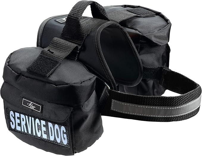 Service Dog Harness with Removable Saddle Bag Backpack Carrier Traveling Carrying Bag. 2 Removable Patches. Please Measure Dog Before Ordering. Made by Doggie Stylz (Girth 30-42", Black)