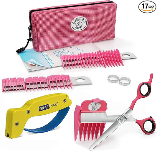 No Buzz Clipper + Sharpener by Scaredy Cut Silent Home Pet Grooming Kit, Pink, Right-Handed