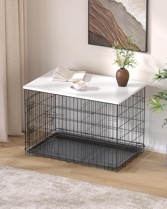 Piskyet Dog Crate Topper Wood Countertop for 48 42 36 30 24 inch Dog Cage, Dog Crate Cover,Dog Kennel Topper(Crate Not Include) (White, for 24 Inch Crate)
