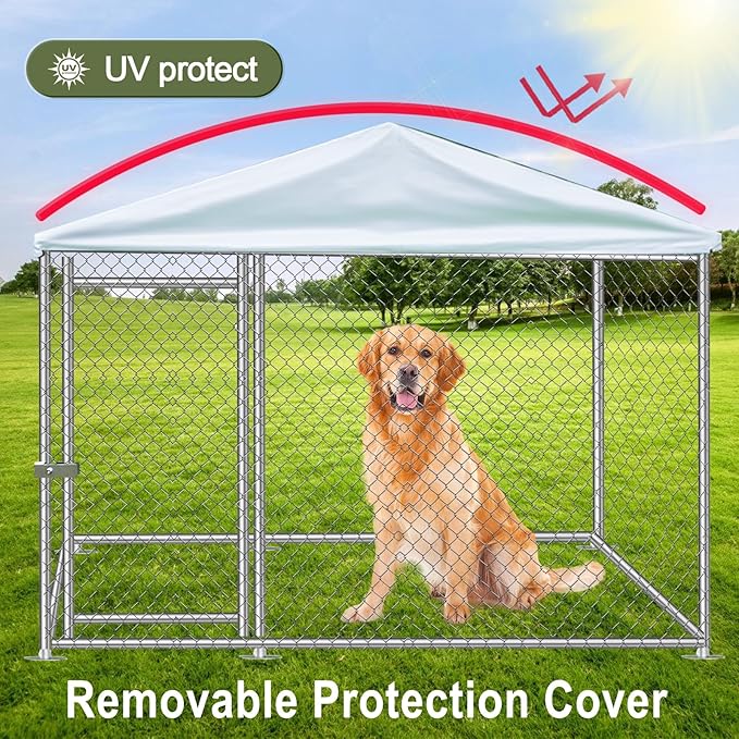 Large Outdoor Dog Kennel 6.6 x 6.6FT, Heavy Duty Outdoor Heavy Duty Dog Enclosure, Waterproof UV-Resistant Cover and Secure Lock for Backyard Farm 78" L x 78" W x 60" H