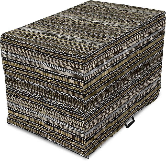 Ambesonne Boho Dog Crate Cover, Tribal Ethnic Retro Mayan Native American Funky Hippie Culture Pattern, Easy to Use Pet Kennel Cover for Cats & Medium Dogs, 30 Inch, Coffee Charcoal