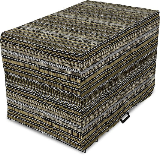 Ambesonne Boho Dog Crate Cover, Tribal Ethnic Retro Mayan Native American Funky Hippie Culture Pattern, Easy to Use Pet Kennel Cover for Cats & Medium Dogs, 24 Inch, Coffee Charcoal