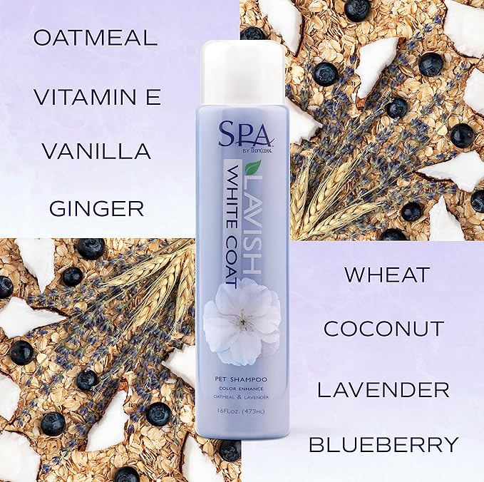 TropiClean SPA Lavish Dog Shampoo | Dog Whitening Shampoo For White Coats & All Other Coat Types | Naturally Derived Salon Grade Ingredients | Made in the USA | 16oz