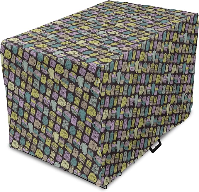 Ambesonne Fashion Dog Crate Cover, Diagonal Vintage Knitted Clothing Outfits Autumn Spring Winter Seasons, Easy to Use Pet Kennel Cover for Cats & Medium Dogs, 30 Inch, Dark Brown Multicolor