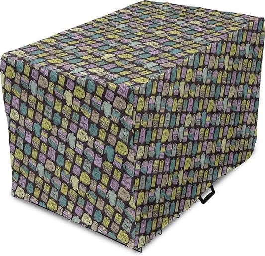 Ambesonne Fashion Dog Crate Cover, Diagonal Vintage Knitted Clothing Outfits Autumn Spring Winter Seasons, Easy to Use Pet Kennel Cover for Cats & Medium Dogs, 30 Inch, Dark Brown Multicolor