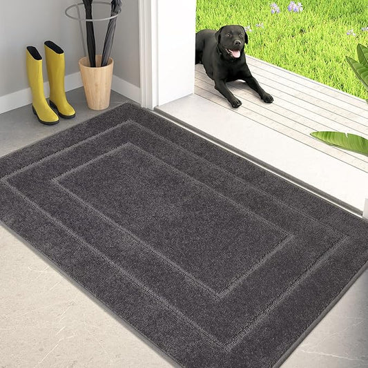 PURRUGS Dirt Trapper Door Mat 34" x 59.5", Non-Slip/Skid Machine Washable Entryway Area Rug, Dog Door Mat, Super Absorbent Welcome Mat for Muddy Wet Shoes and Paws, Grey