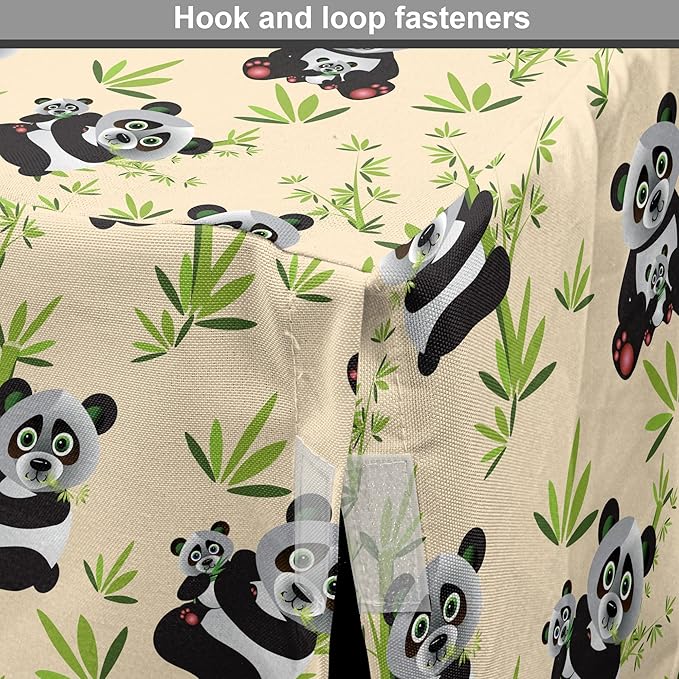 Lunarable Panda Dog Crate Cover, Asian Bear Cartoon Character Eating Leaves Branches Wildlife Animal, Easy to Use Pet Kennel Cover for Medium Large Dogs, 36 Inch, Apple Green Black and Ivory