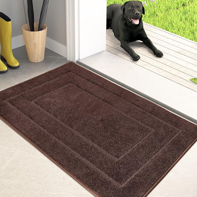 PURRUGS Dirt Trapper Door Mat 24" x 36", Non-Slip/Skid Machine Washable Entryway Rug, Dog Door Mat, Super Absorbent Welcome Mat for Muddy Wet Shoes and Paws, Brown