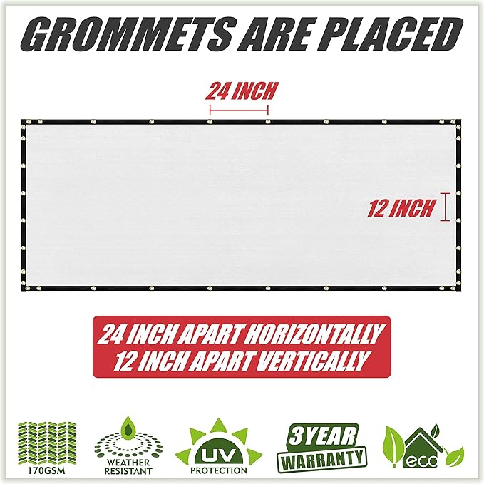 ColourTree 2' x 2' White Custom Size Shade Cloth with Grommets - 90% Sunblock, Durable Mesh Fabric Tarp for Dog Kennel Cover, Fence Privacy Screen, Greenhouse, Chicken Coop & Pet Playpen