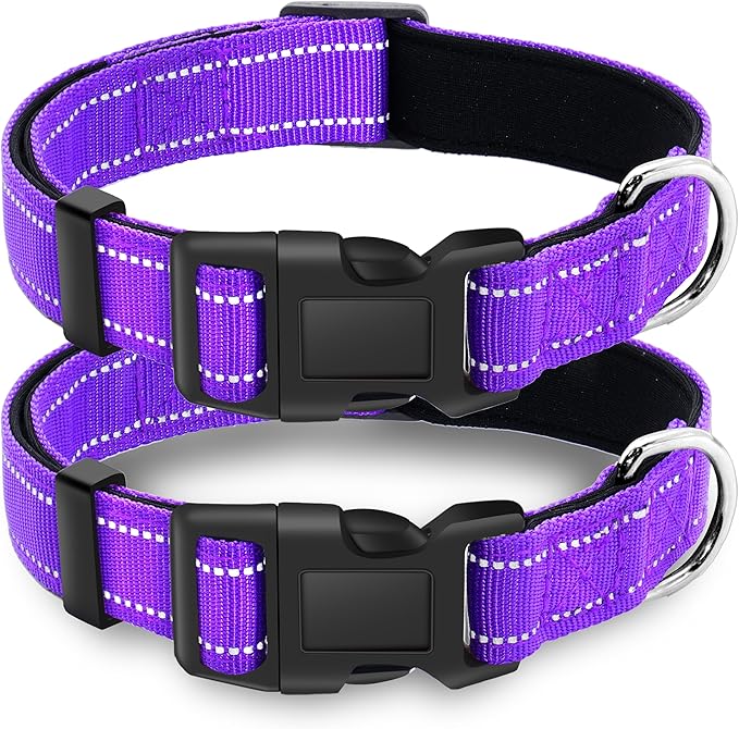 2 Pack Reflective Dog Collar with Safety Locking Buckle, Adjustable Soft Breathable Comfortable Nylon Pet Collar for Small, Medium and Large Dogs, Purple, M
