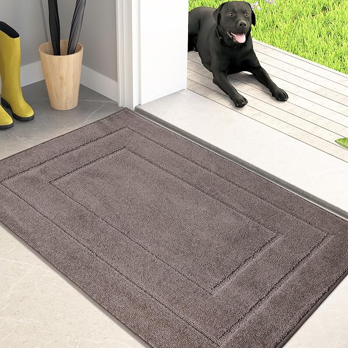 PURRUGS Dirt Trapper Door Mat 20" x 31.5", Non-Slip/Skid Machine Washable Entryway Rug, Dog Door Mat, Super Absorbent Welcome Mat for Muddy Wet Shoes and Paws, Grayish Brown