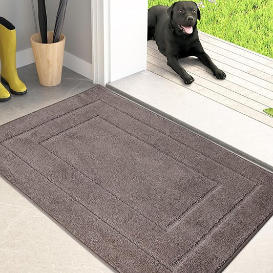 PURRUGS Dirt Trapper Door Mat 20" x 31.5", Non-Slip/Skid Machine Washable Entryway Rug, Dog Door Mat, Super Absorbent Welcome Mat for Muddy Wet Shoes and Paws, Grayish Brown