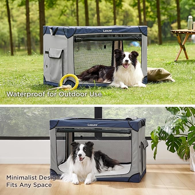 Lesure Soft Collapsible Dog Crate - 26 Inch Portable Travel Crate for Small Dogs Indoor & Outdoor, 4-Door Foldable Pet Kennel with Durable Mesh Windows, Blue