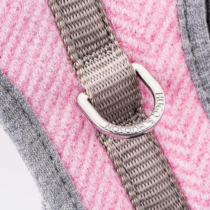 HUGO & HUDSON Dog Harness, No-Pull Anti Choke Tweed Harness Vest, Pink Herringbone, XS