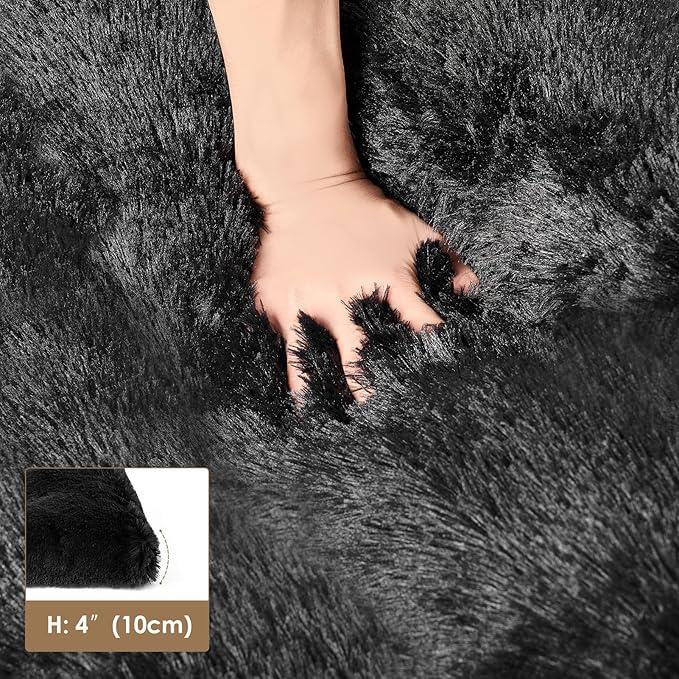 EHEYCIGA Fluffy Dog Crate Bed for Extra Large Dogs, Plush Faux Fur Dog Crate Pad, Calming Anti Anxiety XL Dog Bed for Crate, Washable Soft Warm Dog Crate Mat with Non-Slip Bottom, Black