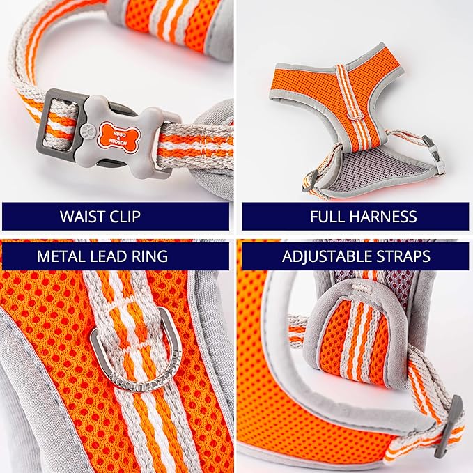 HUGO & HUDSON Dog Harness No-Pull Pet Harness Adjustable Quick Dry Mesh Padded Vest, Orange, XS