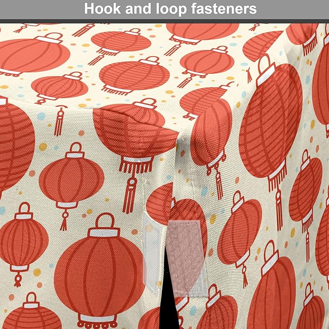 Lunarable Oriental Dog Crate Cover, Folk Lamps Cartoon Style Cheerful Pattern with Chinese Ethnicity, Easy to Use Pet Kennel Cover for Medium Large Dogs, 48 Inch, Pale Yellow and Vermilion